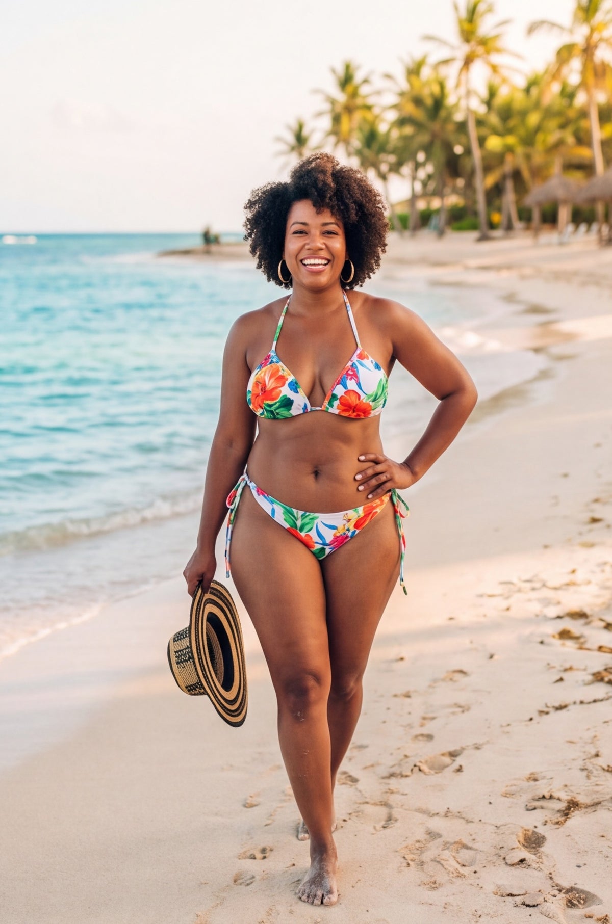 Tropical Hibiscus Bloom Flower Beaded 2-Piece Bikini (M)