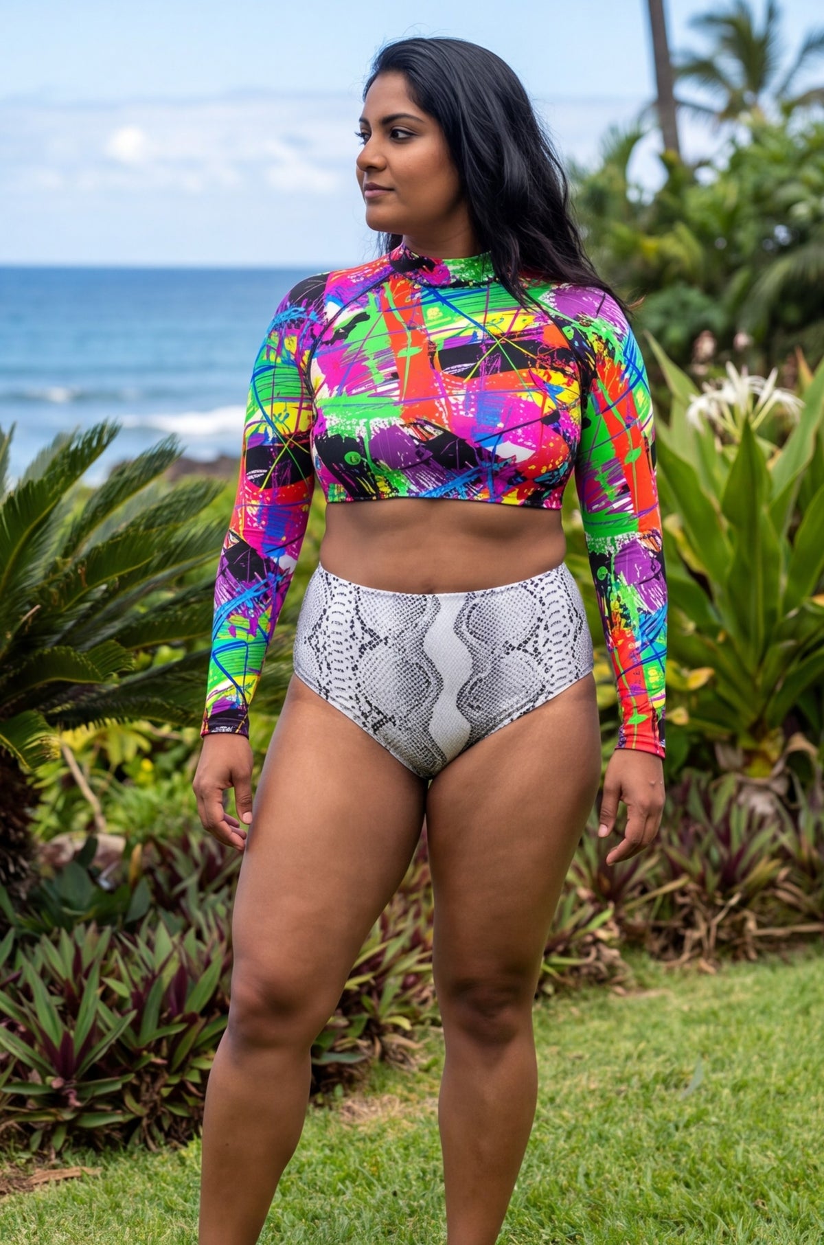 Reversible Neon Splatter Three-Piece Bikini