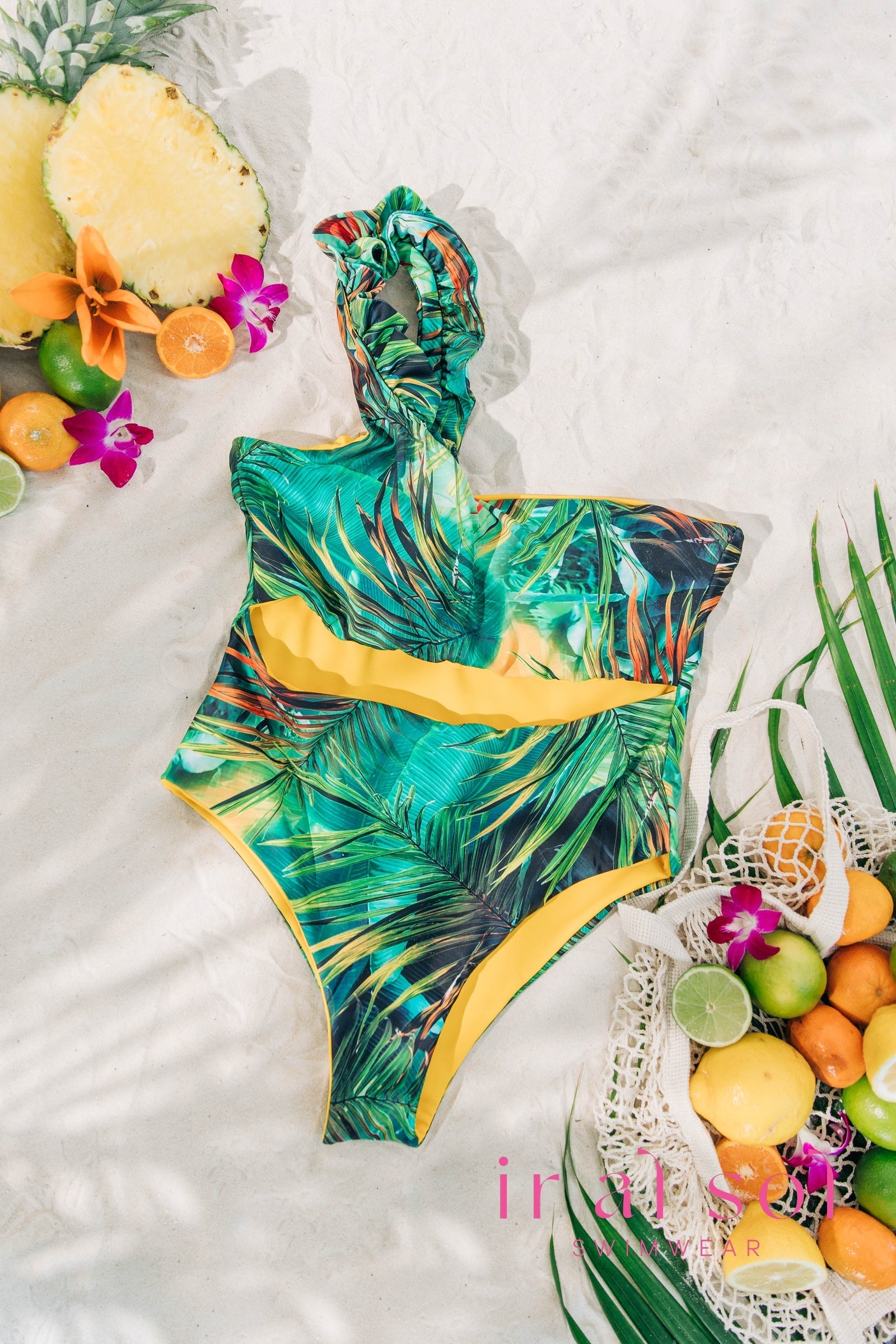 Colombian Carmen Tropical Sunshine Asymmetrical Cut-Out One-Piece 1-Piece (L)