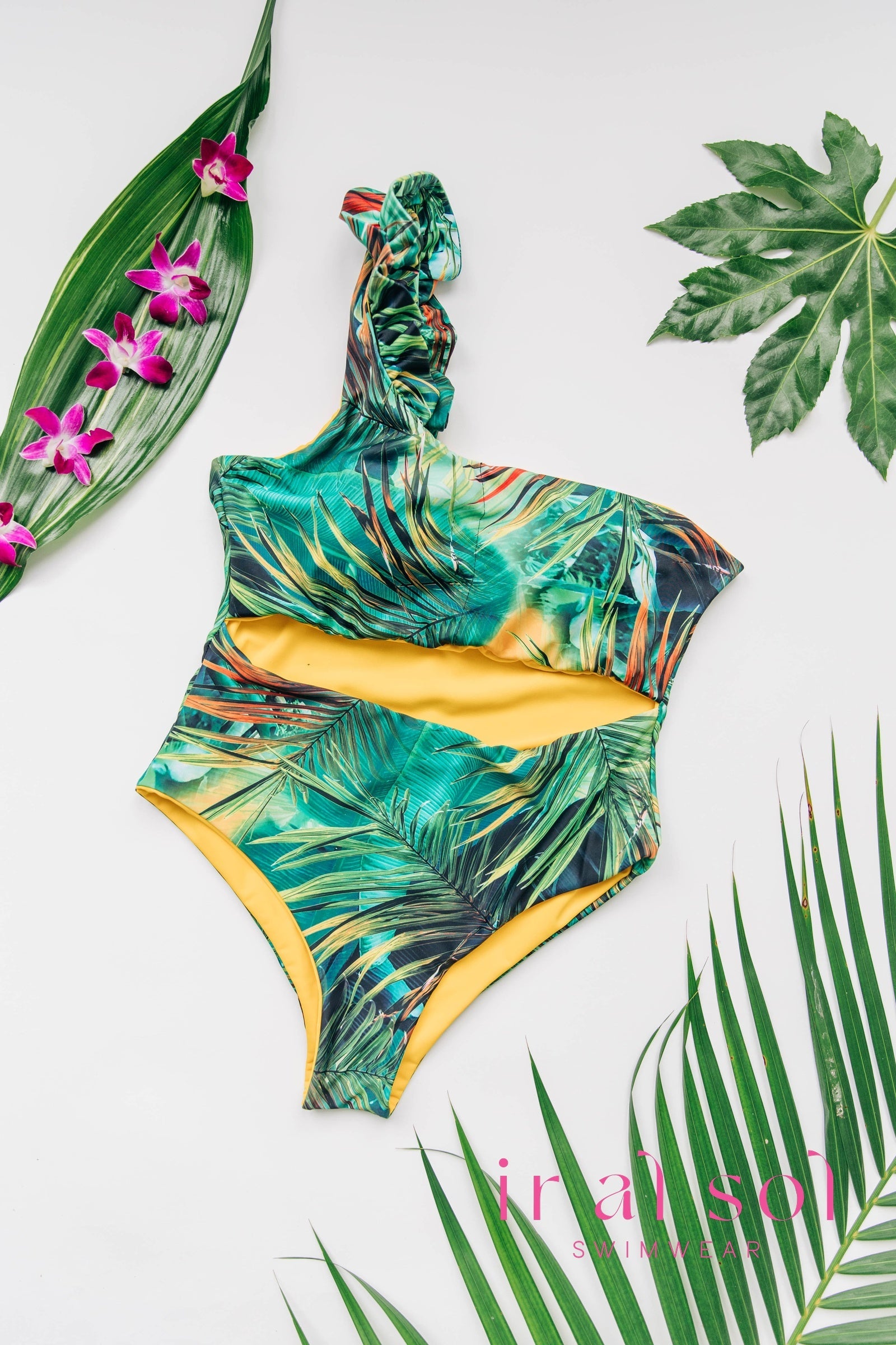 Colombian Carmen Tropical Sunshine Asymmetrical Cut-Out One-Piece 1-Piece (L)