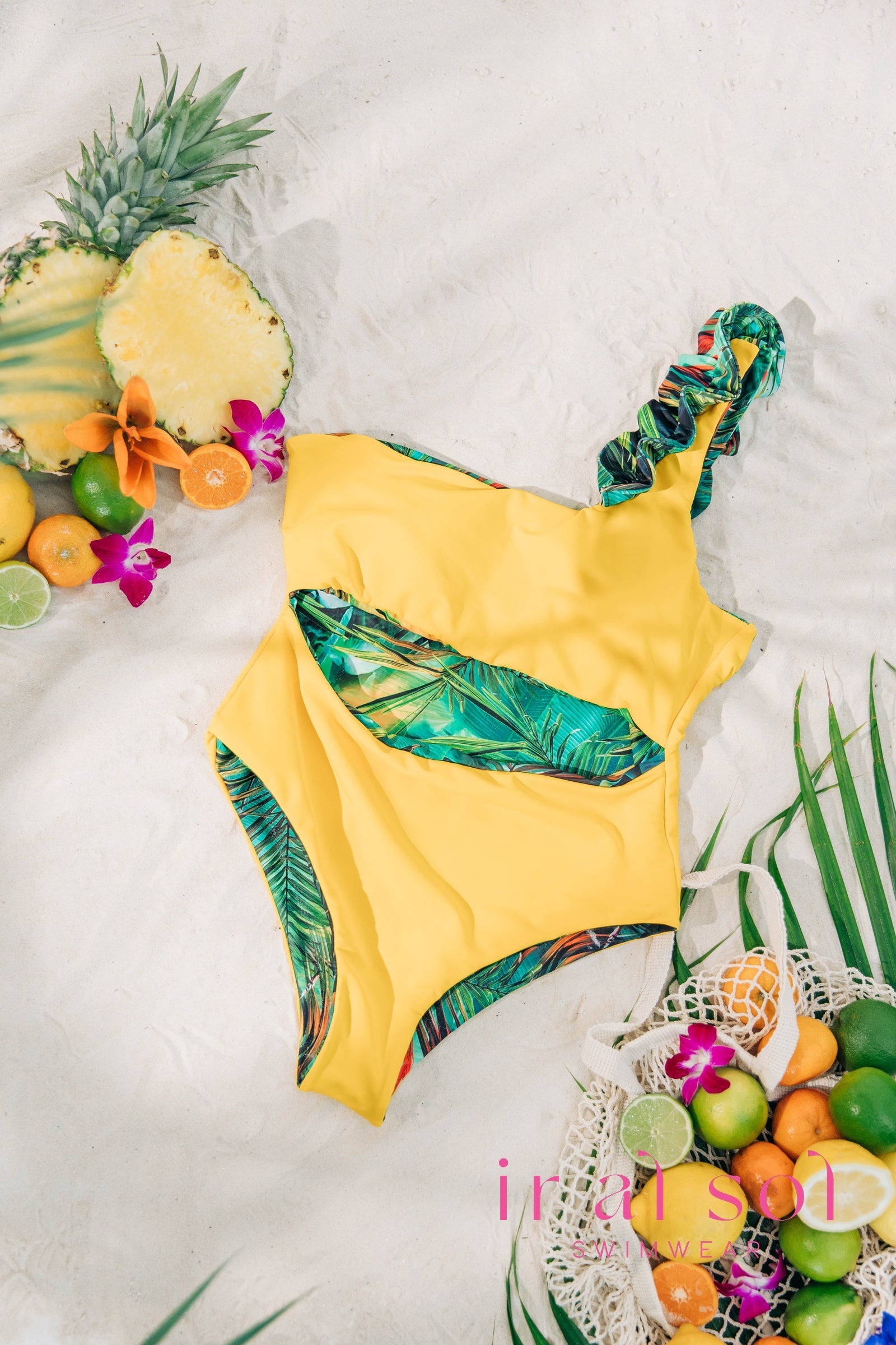 Colombian Carmen Tropical Sunshine Asymmetrical Cut-Out One-Piece 1-Piece (L)