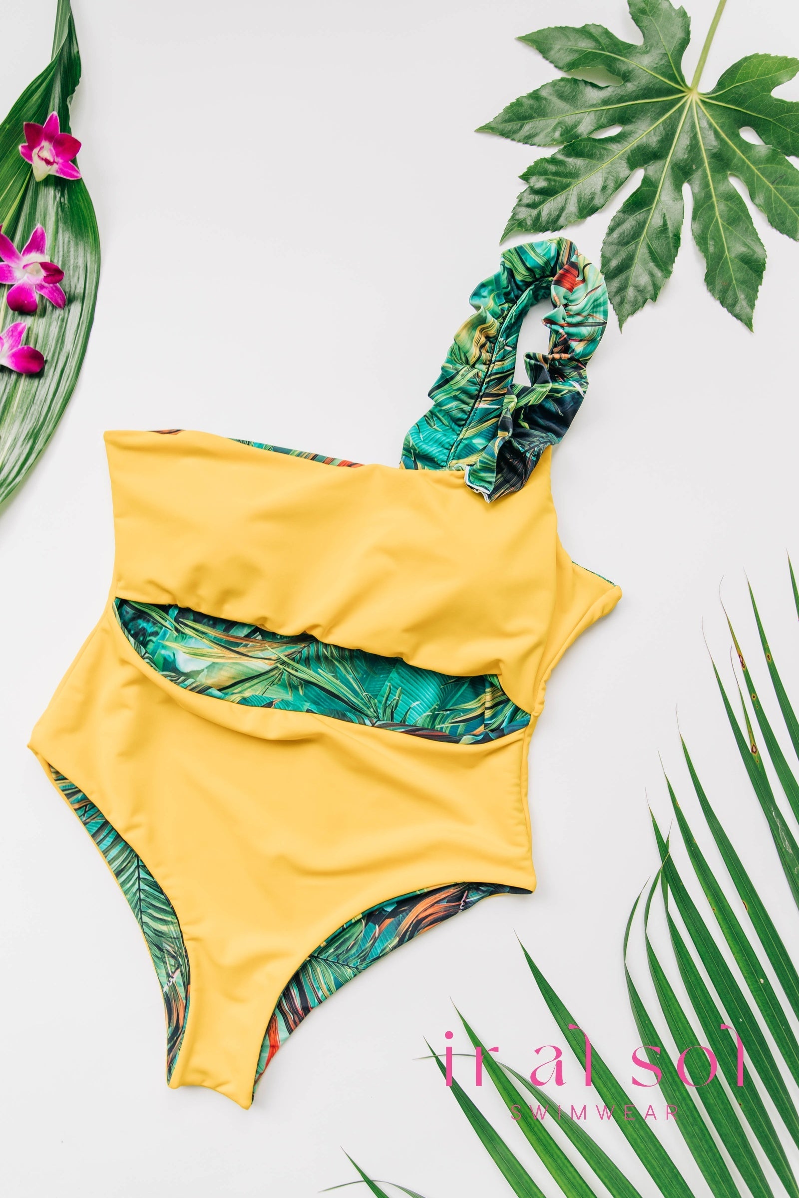 Colombian Carmen Tropical Sunshine Asymmetrical Cut-Out One-Piece 1-Piece (L)
