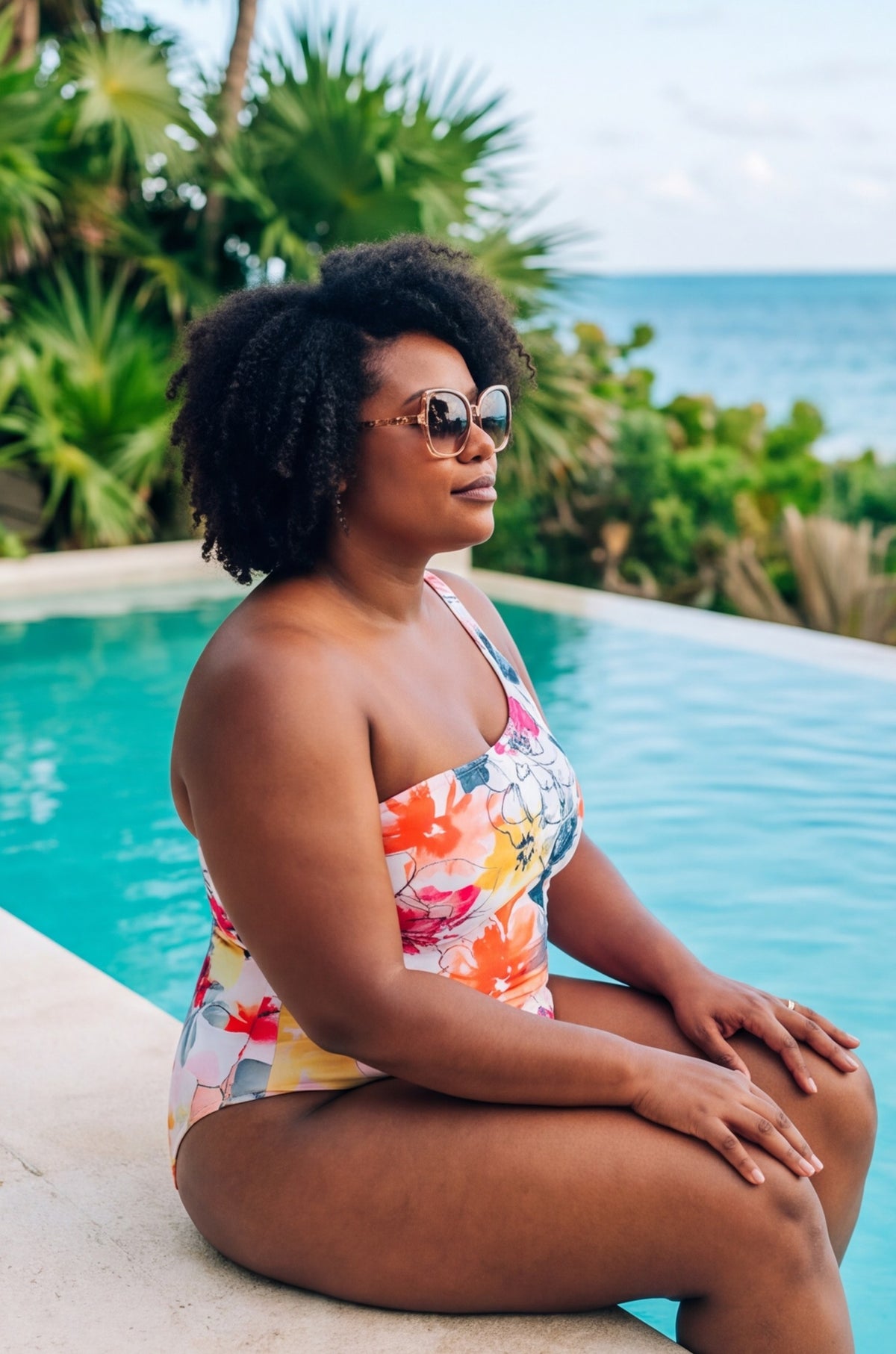 Floral Watercolor Asymmetry Off The Shoulder 1-Piece (SM)