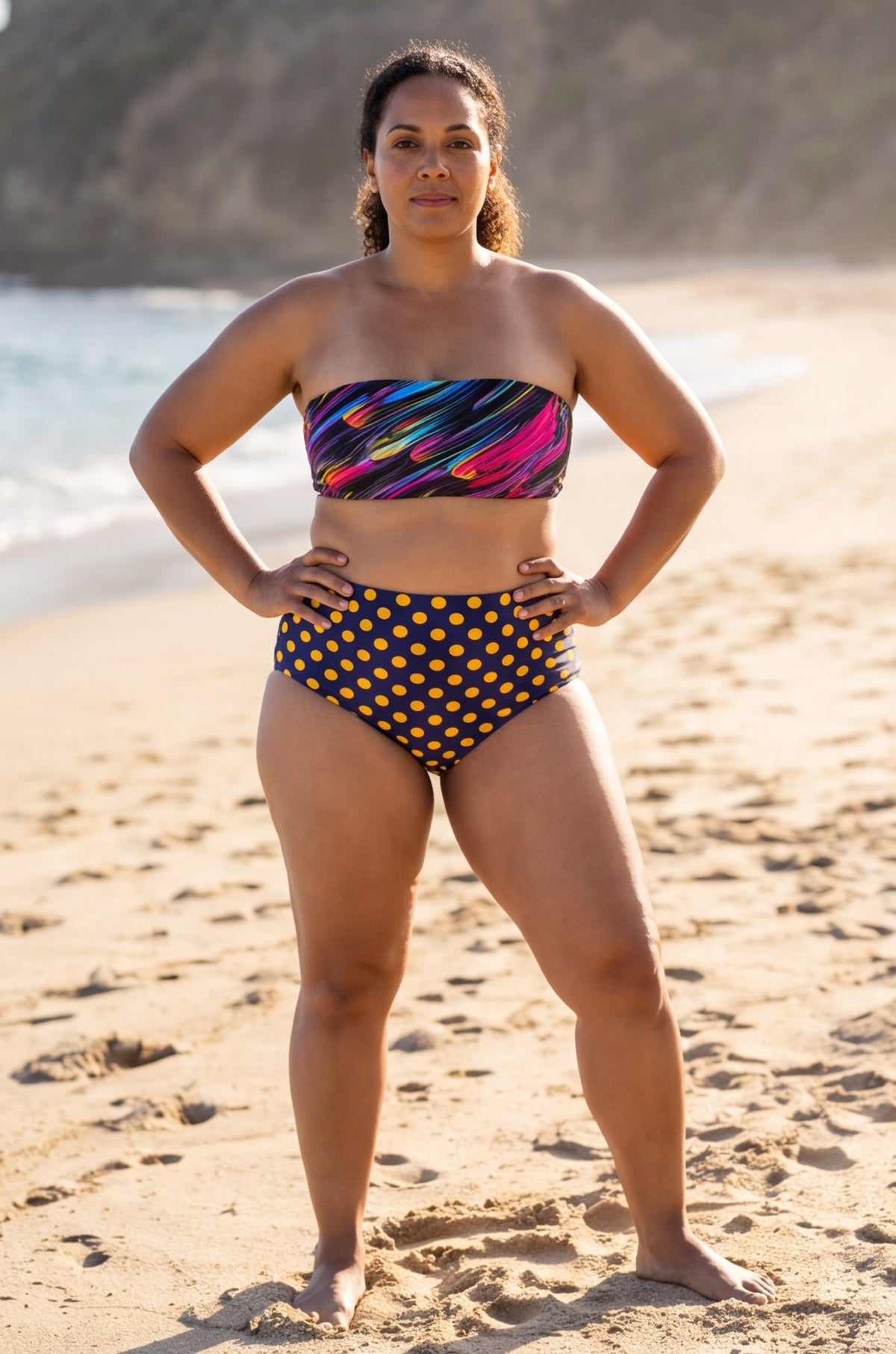 Abstract and Yellow Dot Bandeau Bikini