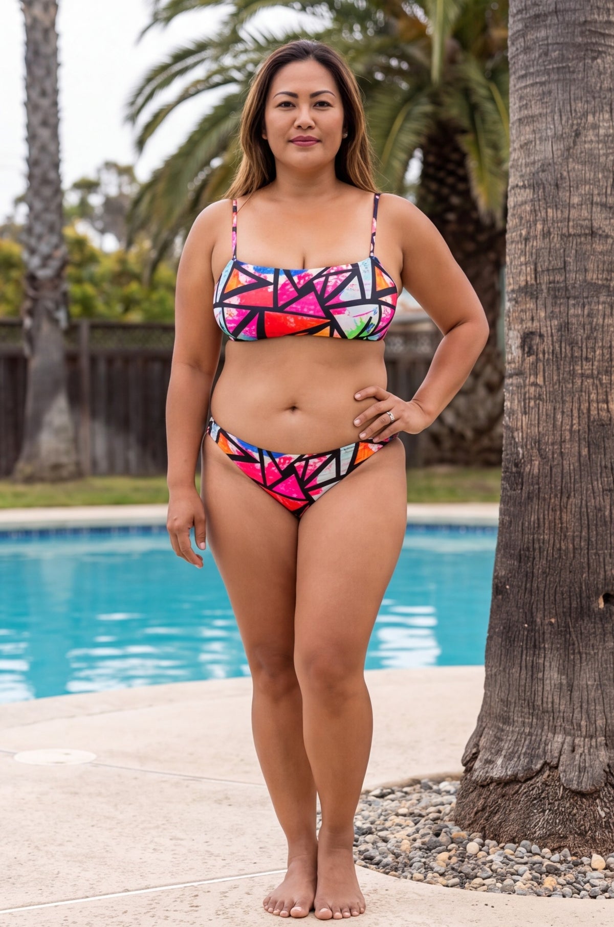 Neon Triangle Bandeau Tie Bikini