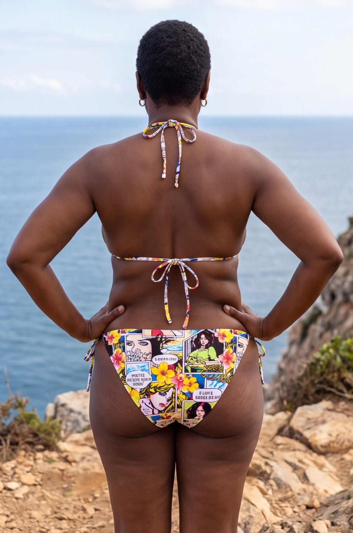 Reversible Hibiscus Comic Three-Piece Bikini