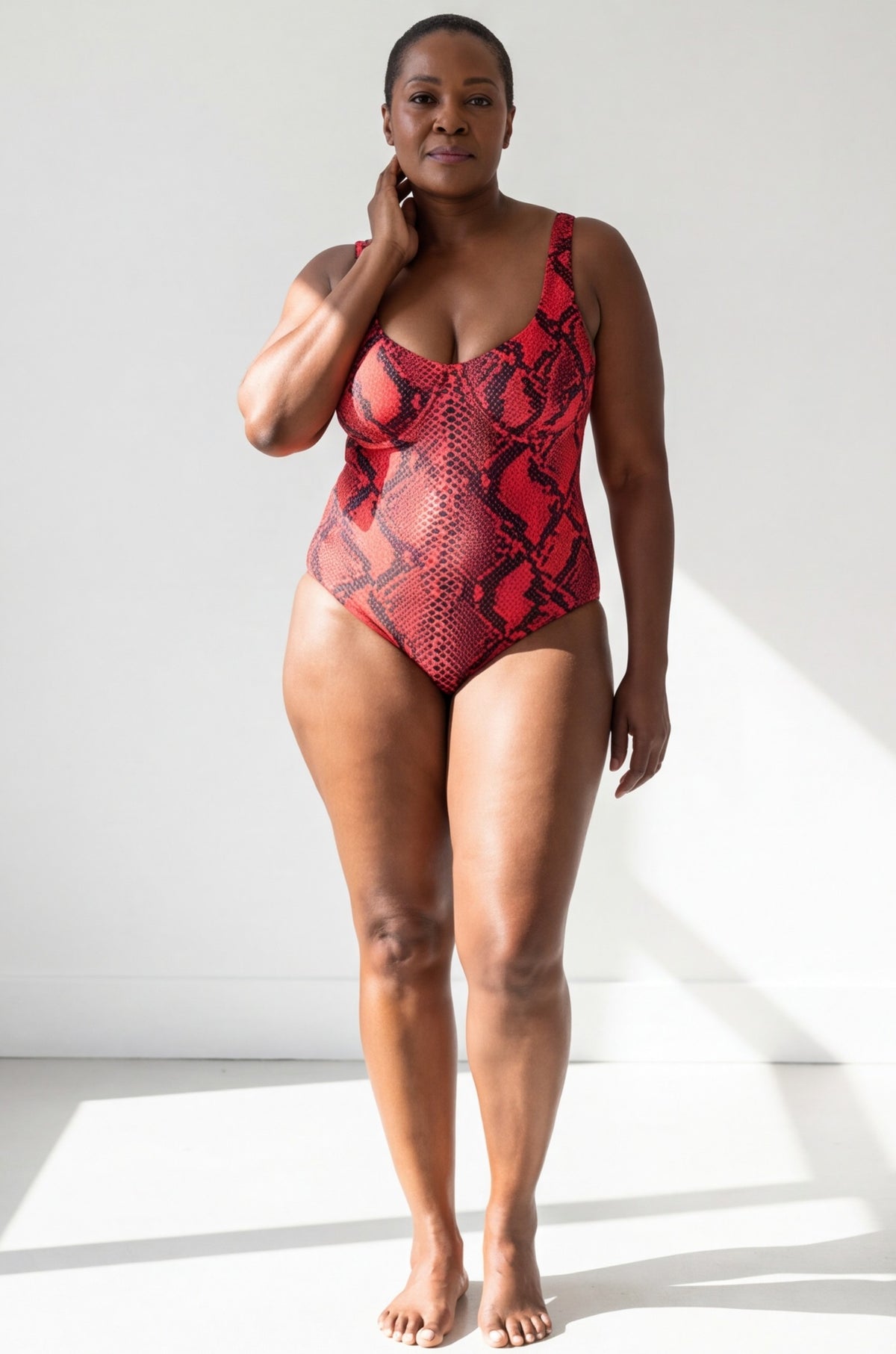 Red Snake Scoop Underwire One-Piece