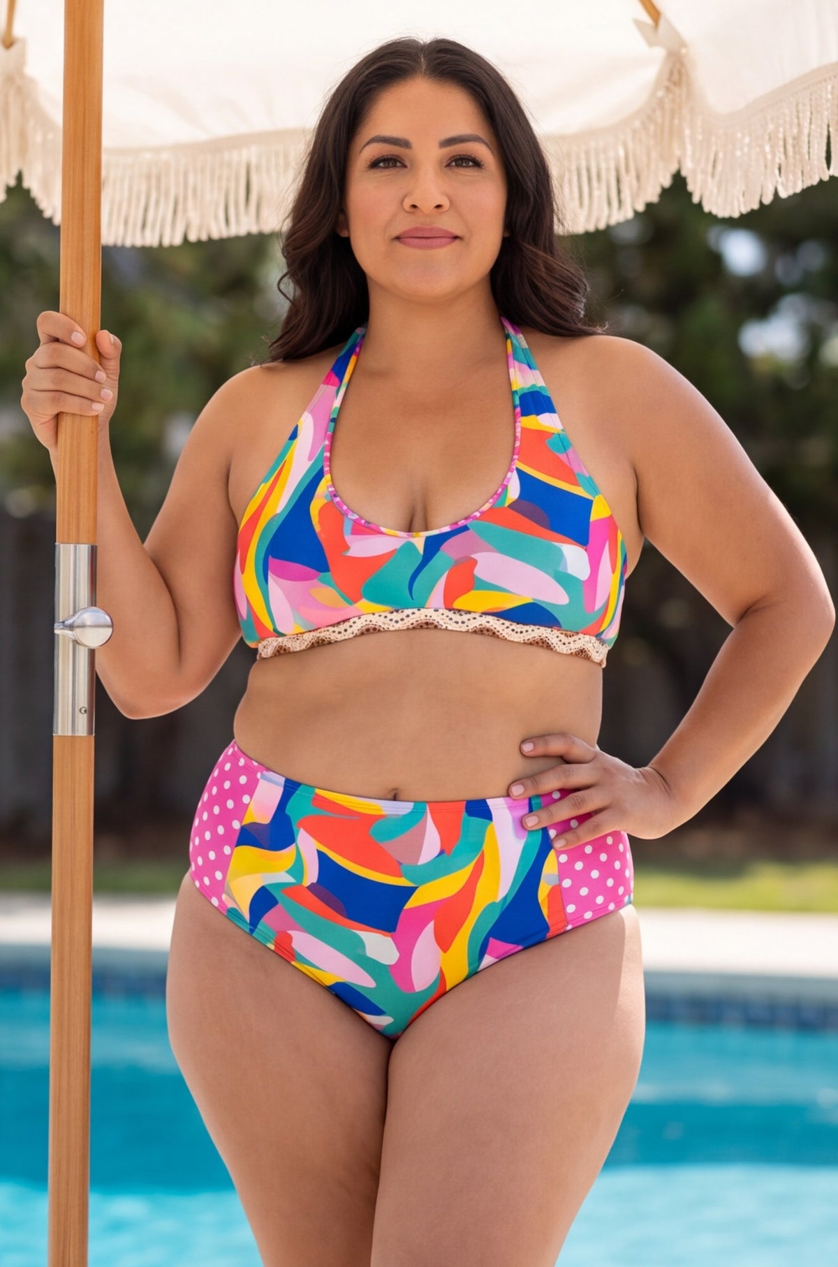 Crochet and Dot Halter Bikini