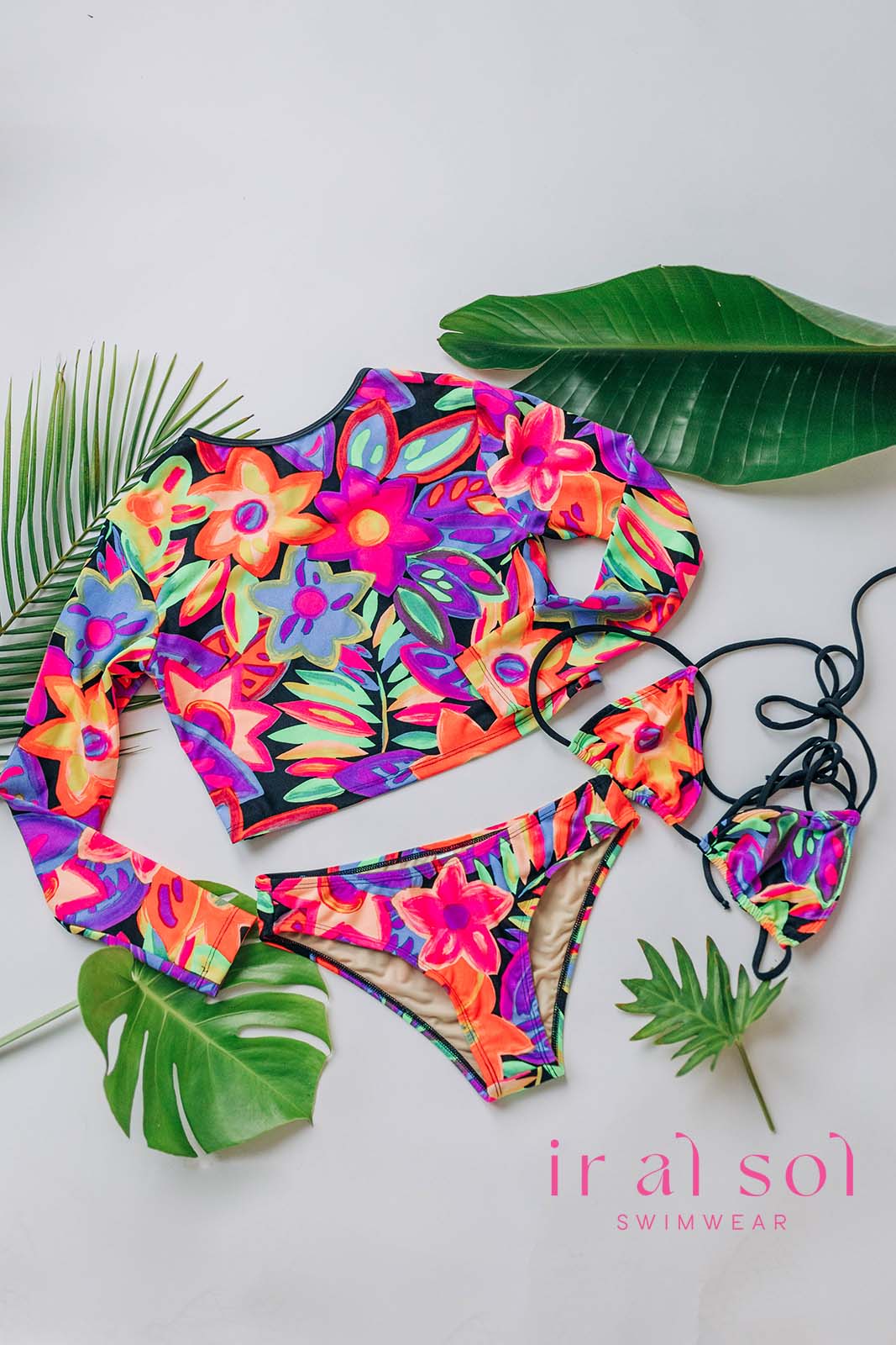 Bloom Lagoon Long-Sleeve 3-Piece Bikini (SM)