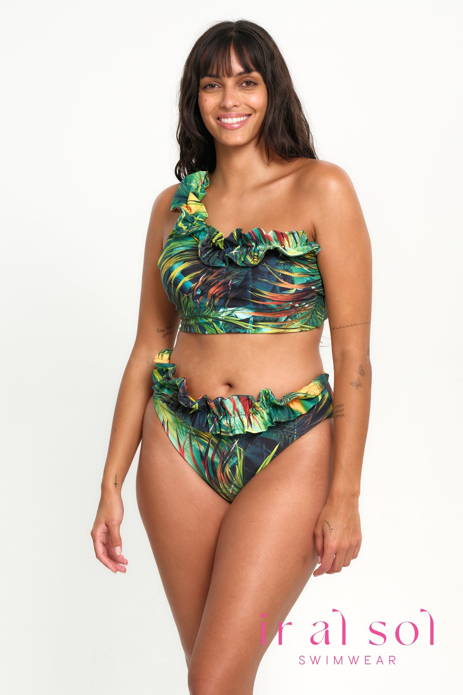 Carmen Tropical Front Ruche Asymmetrical Top Two-Piece 2-Piece