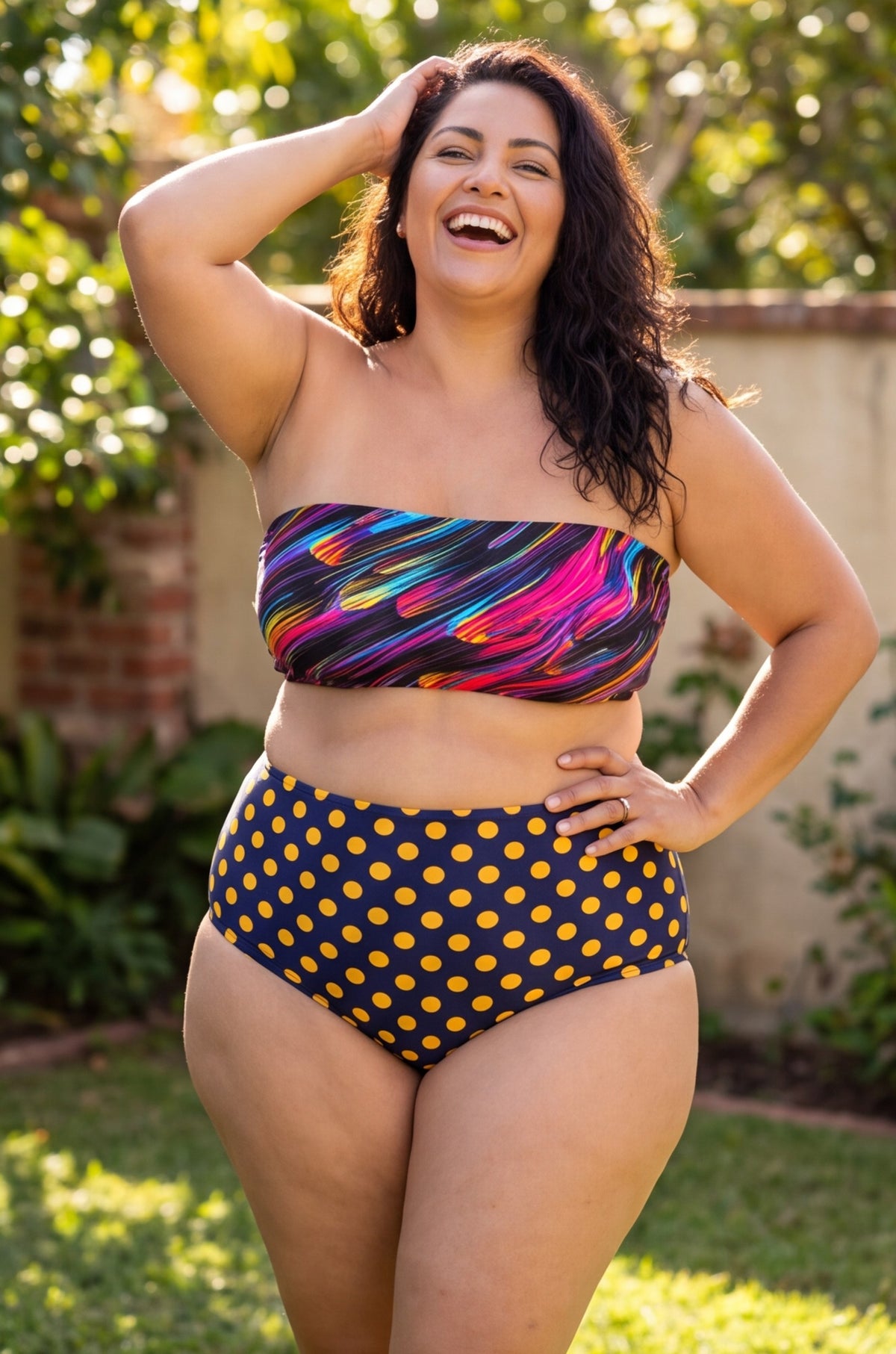 Abstract and Yellow Dot Bandeau Bikini