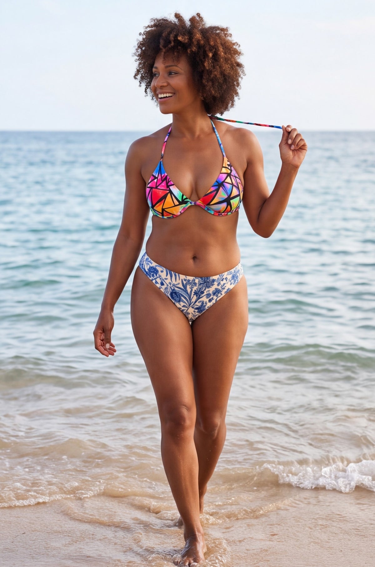 Abstract and Denim Flower Bikini
