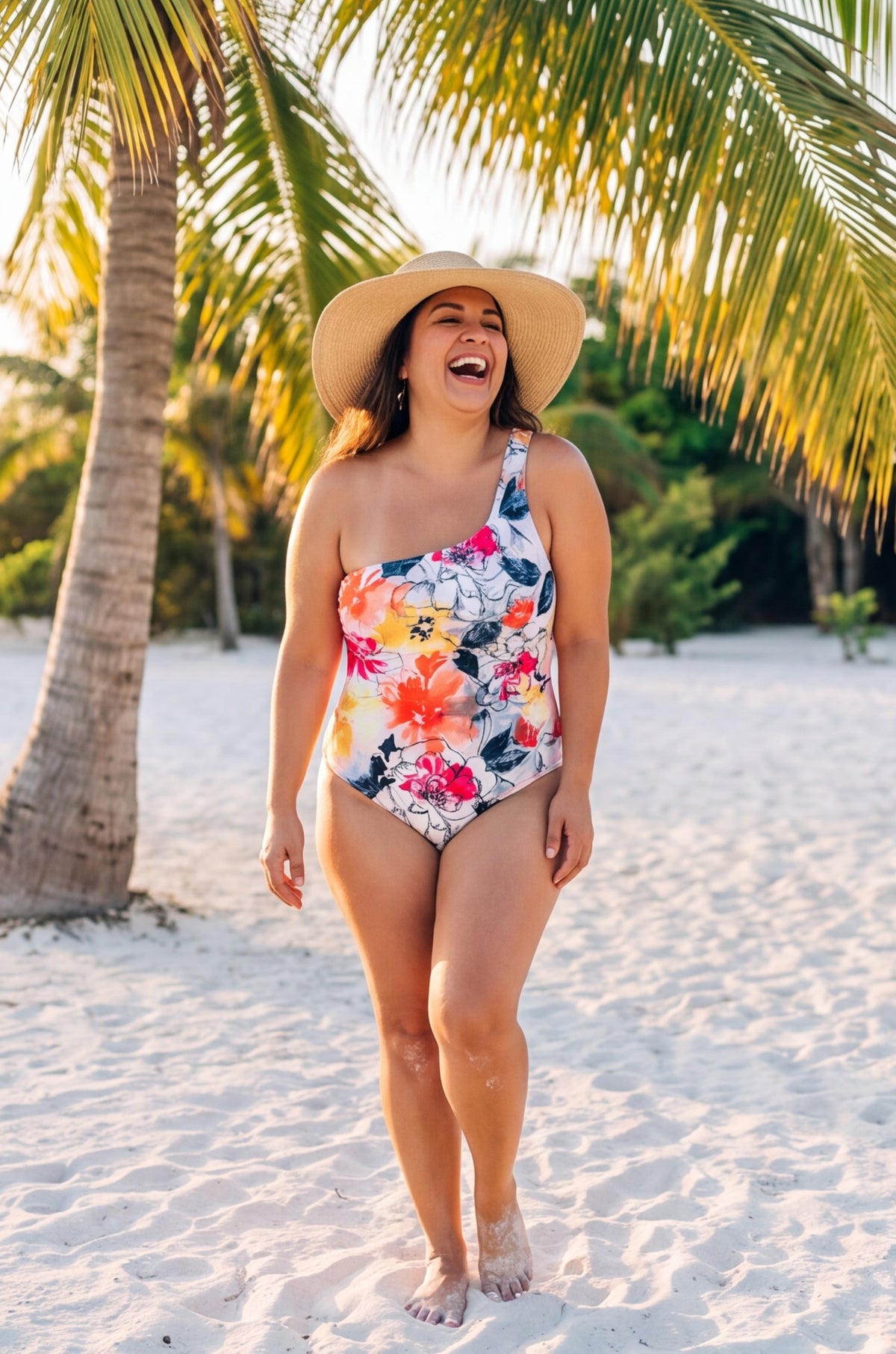 Floral Watercolor Asymmetry Off The Shoulder 1-Piece (SM)
