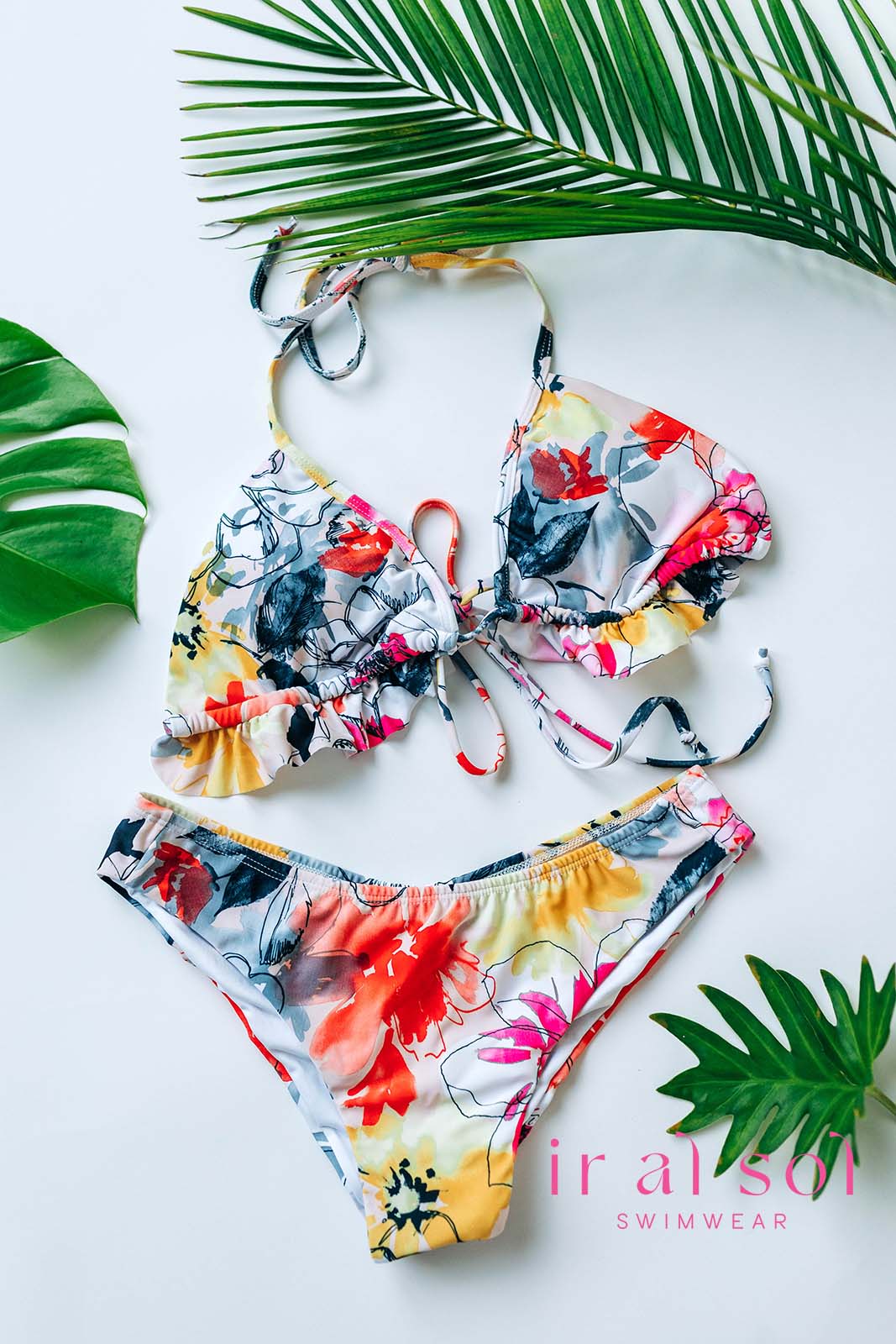 Colombian Floral Watercolor Triangle Top 2-Piece Bikini (M)