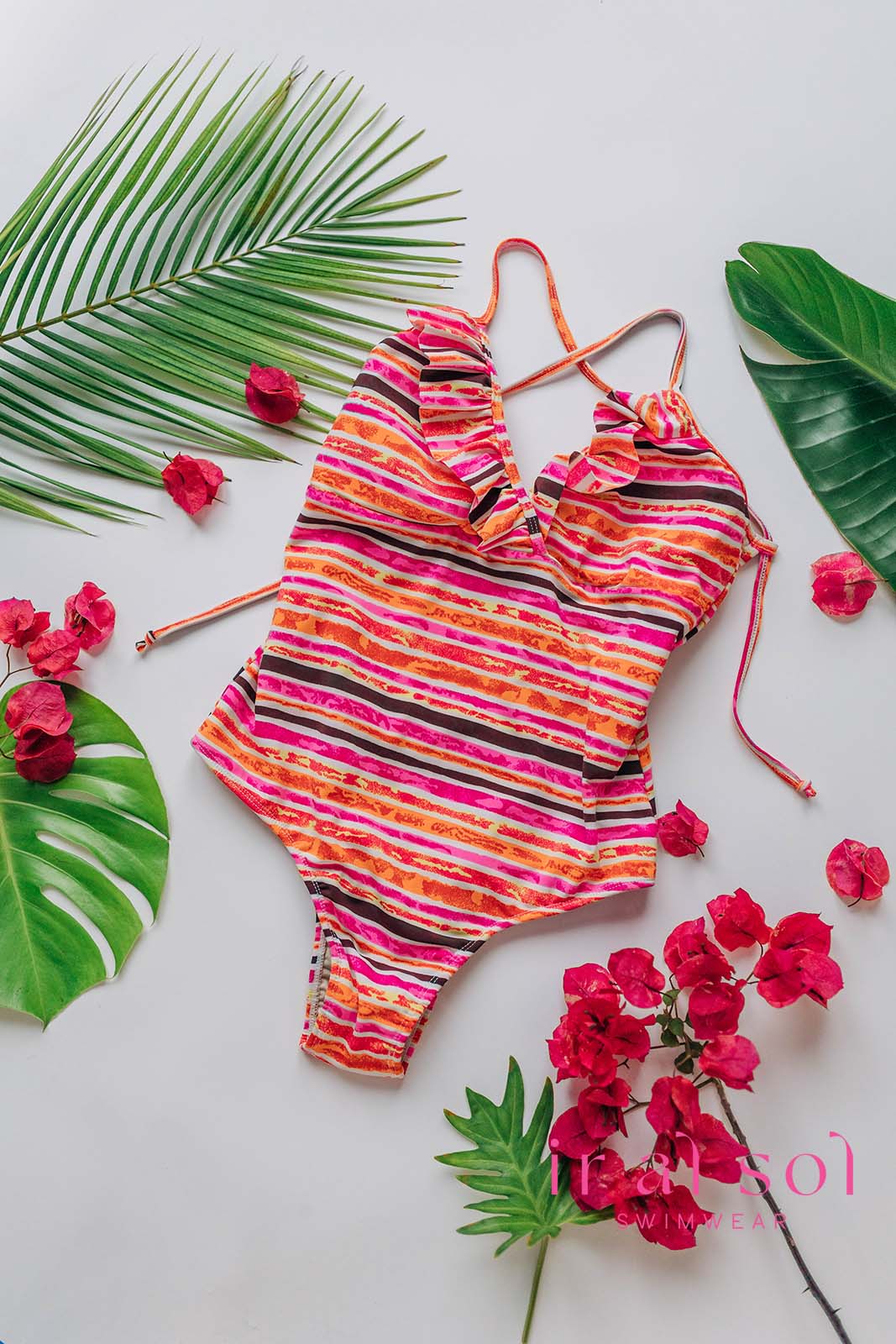 Colombian Sunset Stripes Halter Swimsuit 1-Piece (M)